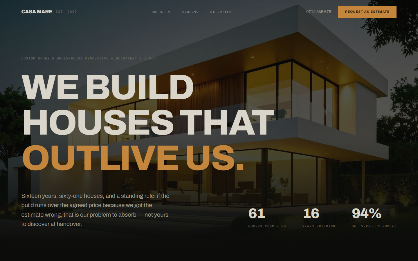 The homepage of Casa Mare, a demo site